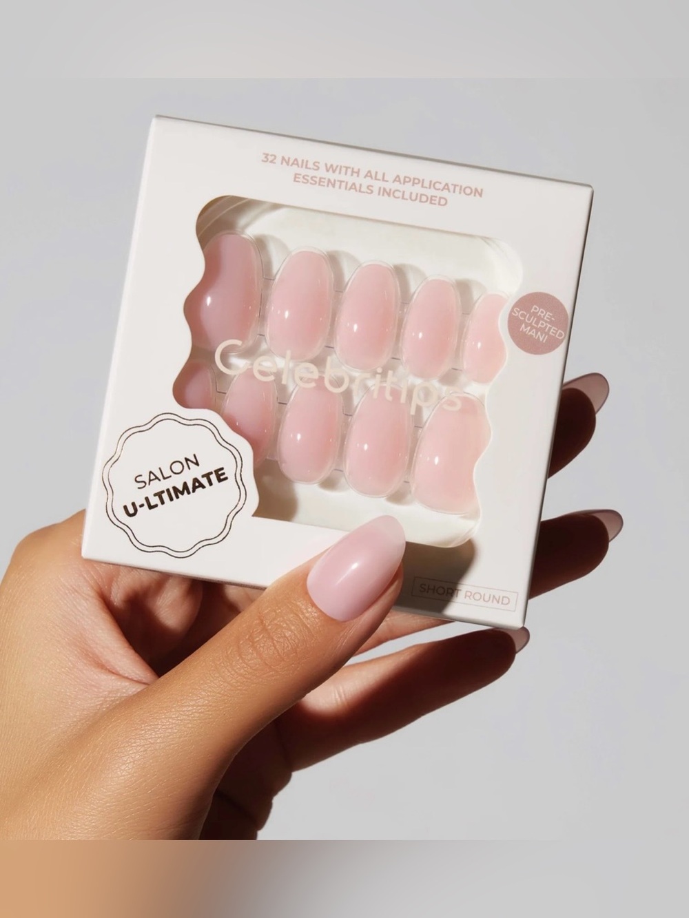 Celebritips Press-On Nails Short Round in CLEAN PINK nib